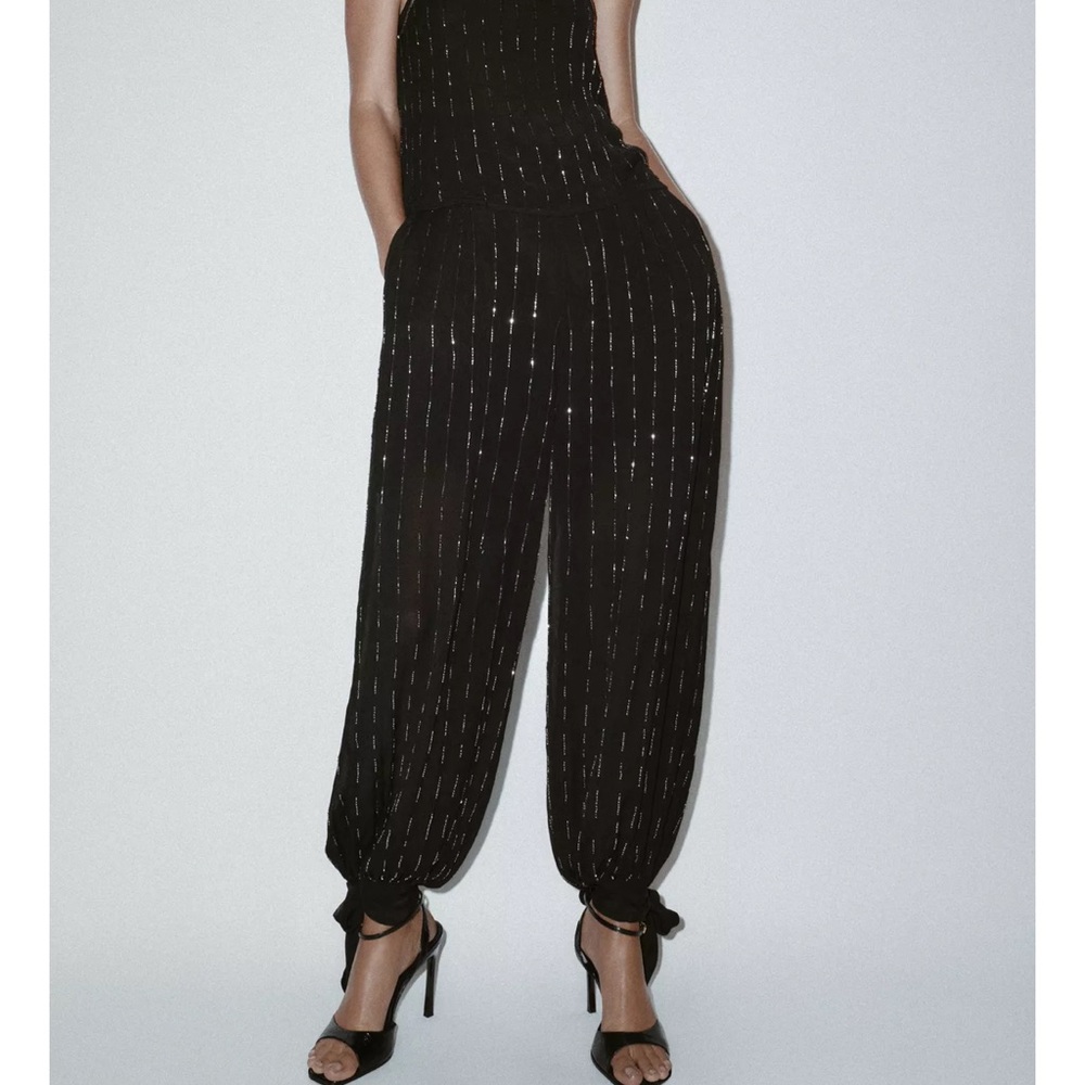Zara Black Beaded Balloon Pants With Drawstring